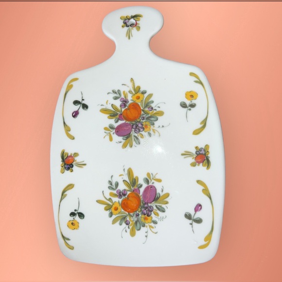 Vintage Gerold Porzellan Bavaria Germany Hand Painted Cheese Cutting Board Set - Picture 2 of 4